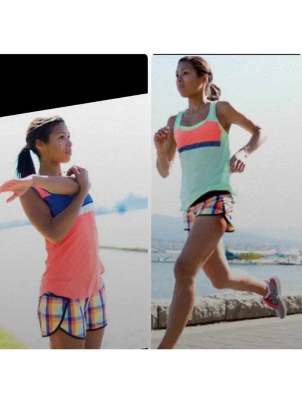 Lululemon Tracker Shorts Womens 4 Seawheeze 2013 Plaid Lined Running Shorts Rare